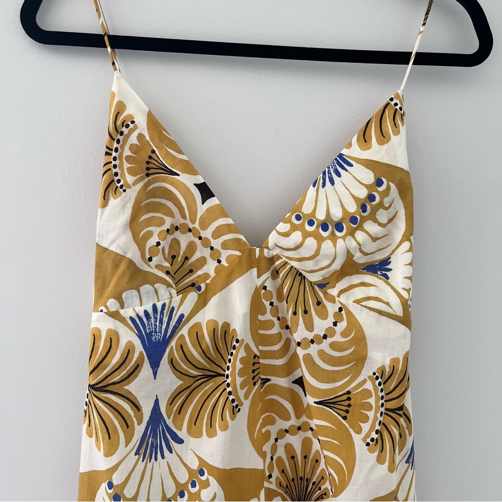 Zara Mustard Print Slip Maxi Dress Boho Resort Vacation Size S - Picture 3 of 7